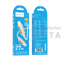 Кабель Type-C to Lightning HOCO X117 Star, 1.0м, PD 27W,  золотой, серая вставка