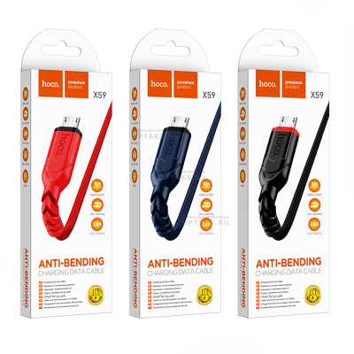 Кабель USB to Micro HOCO X59 Victory, 1m, 2.4A,  черный