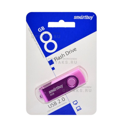 Флешка USB 8 Гб SmartBuy Twist, USB2.0, пластик, розовый