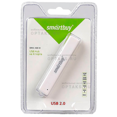 Хаб разветвитель USB Smartbuy 4 порта, белый (SBHA-408-W) (1/5)