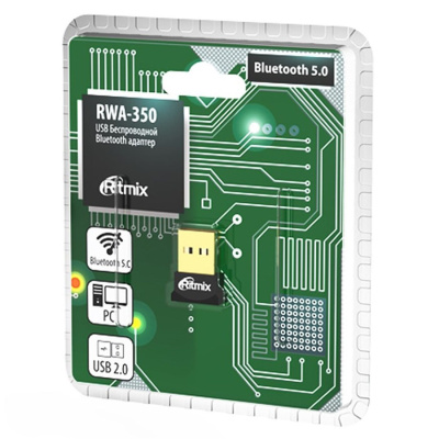 Bluetooth адаптер RITMIX RWA-350 2.4ГГц,версия BT 5.0.Чипсет BR8051.Встр антенна.Нано-размер (1/500)